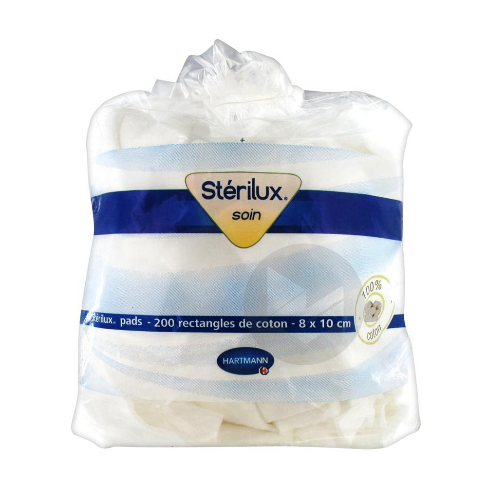 STERILUX PADS Rectangle coton hygiène corporelle 8x10cm B/200