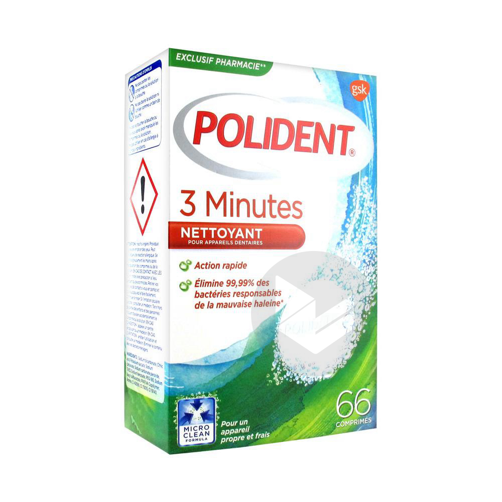 POLIDENT 3 MINUTES Cpr nettoyant appareil dentaire B/66