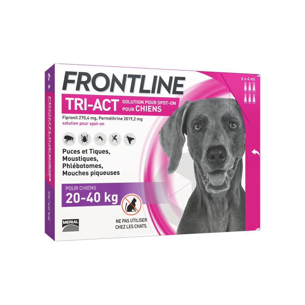 FRONTLINE TRI-ACT Solution pour spot-on chien 20-40kg 6Pipettes/4ml