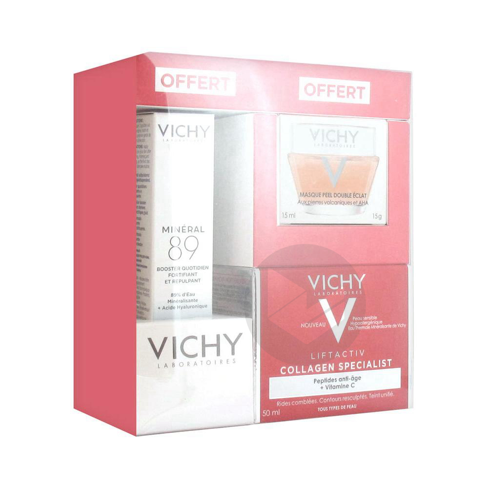 Vichy Coffret LiftActiv Specialist Collagen Specialist 50 ml + Minéral 89 10 ml Offert + Masque Peel Double Éclat 15 ml Offert