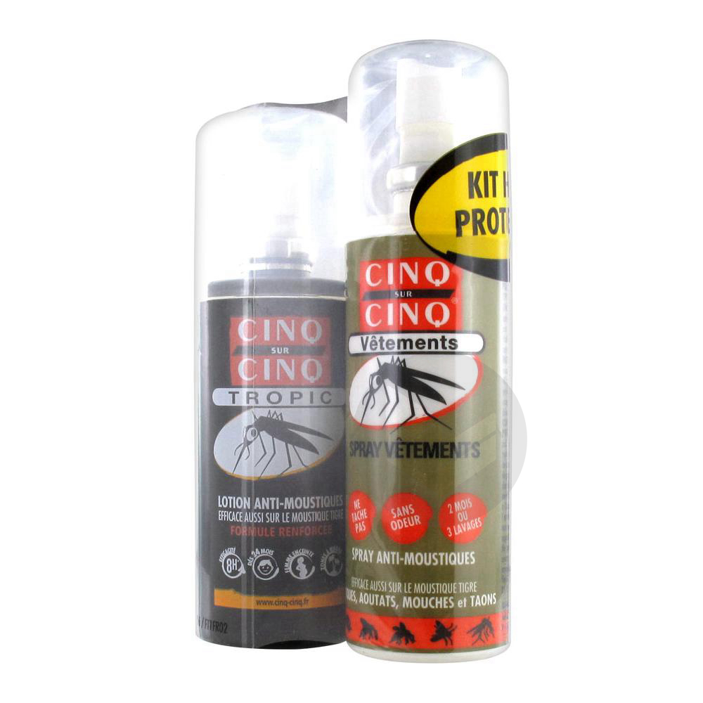 Kit haute protection Spray tropic 75ml+ Spray Vêtements et Tissus Lotion  Anti-Moustiques 100ml Cinq sur Cinq Cinq sur Cinq