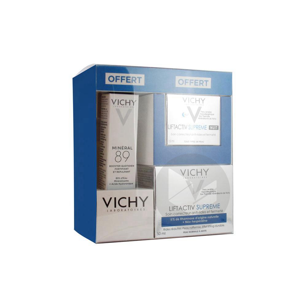 Vichy Coffret LiftActiv Supreme Soin Correction Continue Peau Normale à Mixte 50 ml + Minéral 89 10 ml Offert + Derme Source Nuit 50 ml Offert