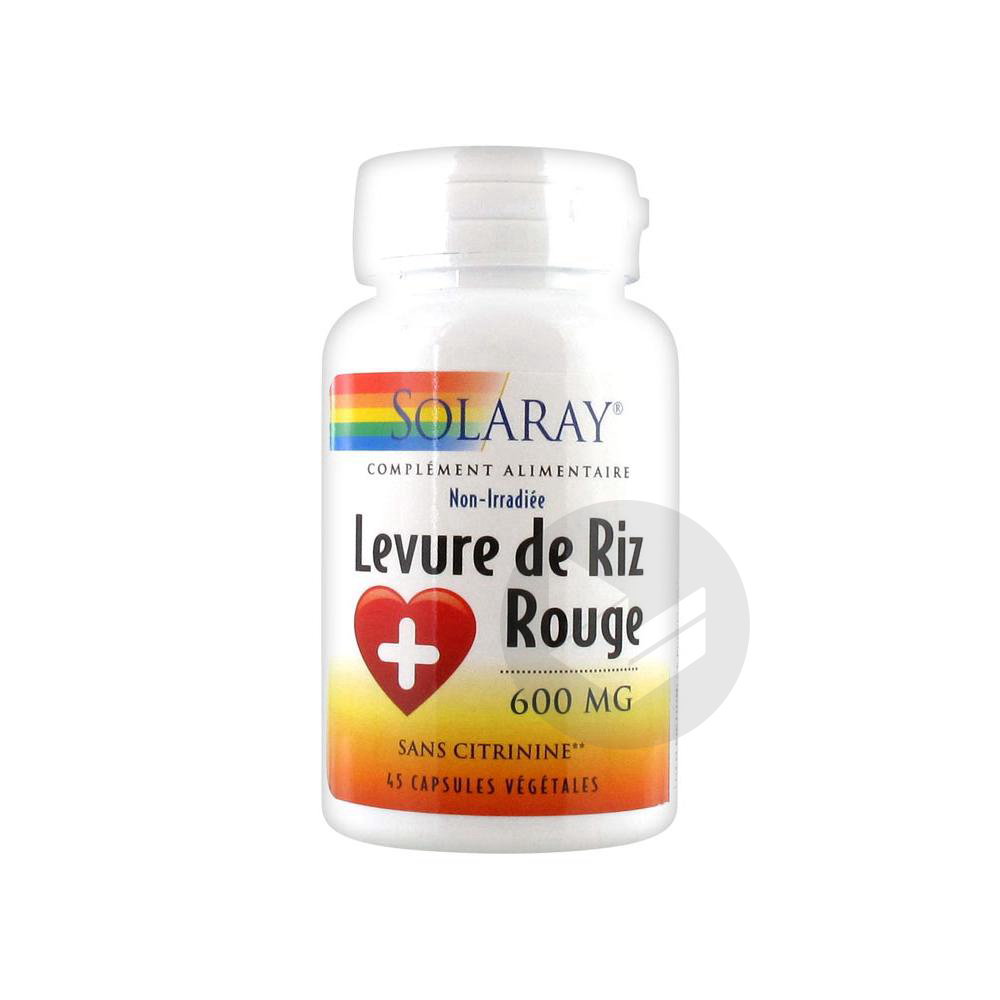 Solaray Levure de Riz Rouge 600 mg 45 Capsules Végétales