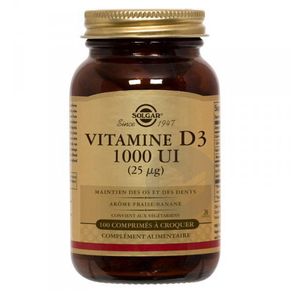 Vitamine D3 1000 UI - 100 comprimés à croquer