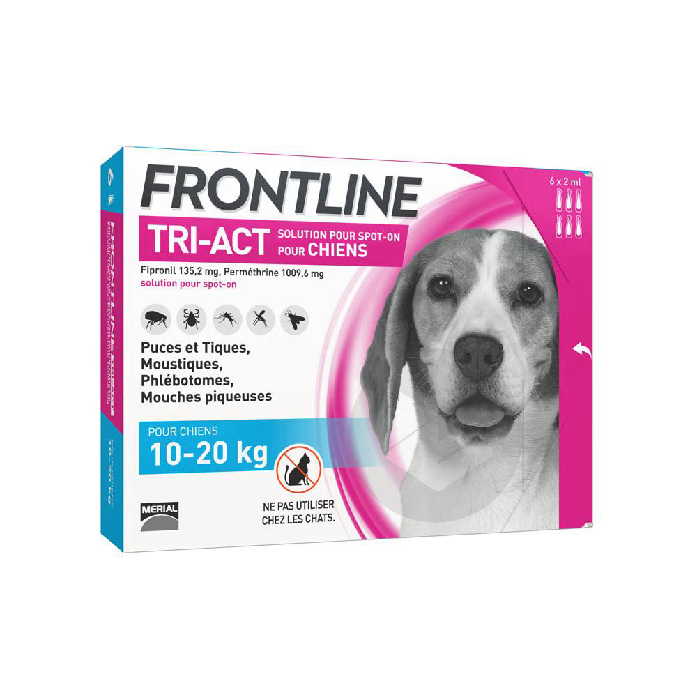 FRONTLINE TRI-ACT Solution pour spot-on chien 10-20kg 6Pipettes/2ml