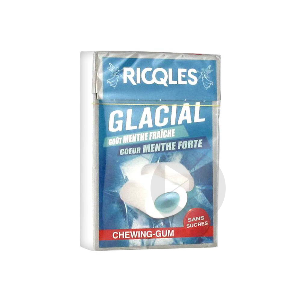 Ricqlès Glacial Chewing-Gum Sans Sucres Goût Menthe Fraîche Coeur Menthe Forte 21,2 g