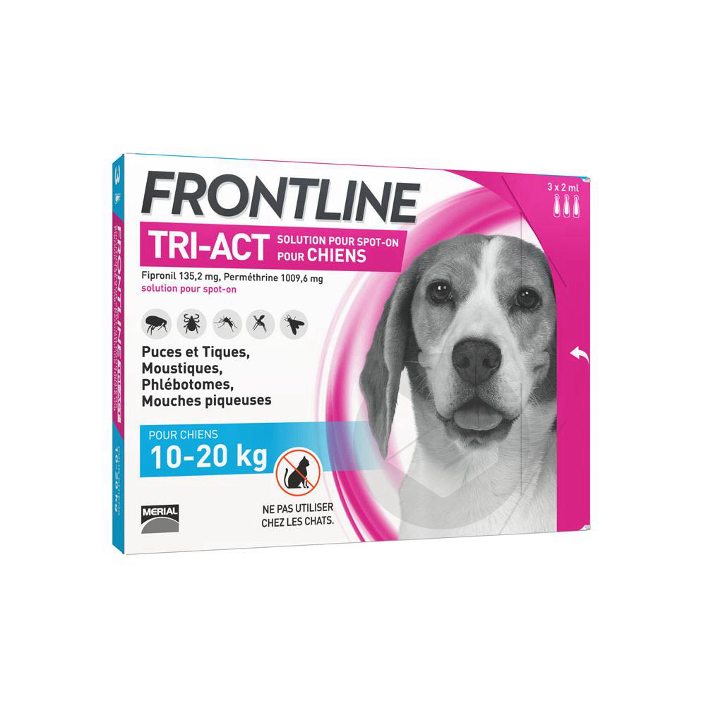 FRONTLINE TRI-ACT Solution pour spot-on chien 10-20kg 3Pipettes/2ml