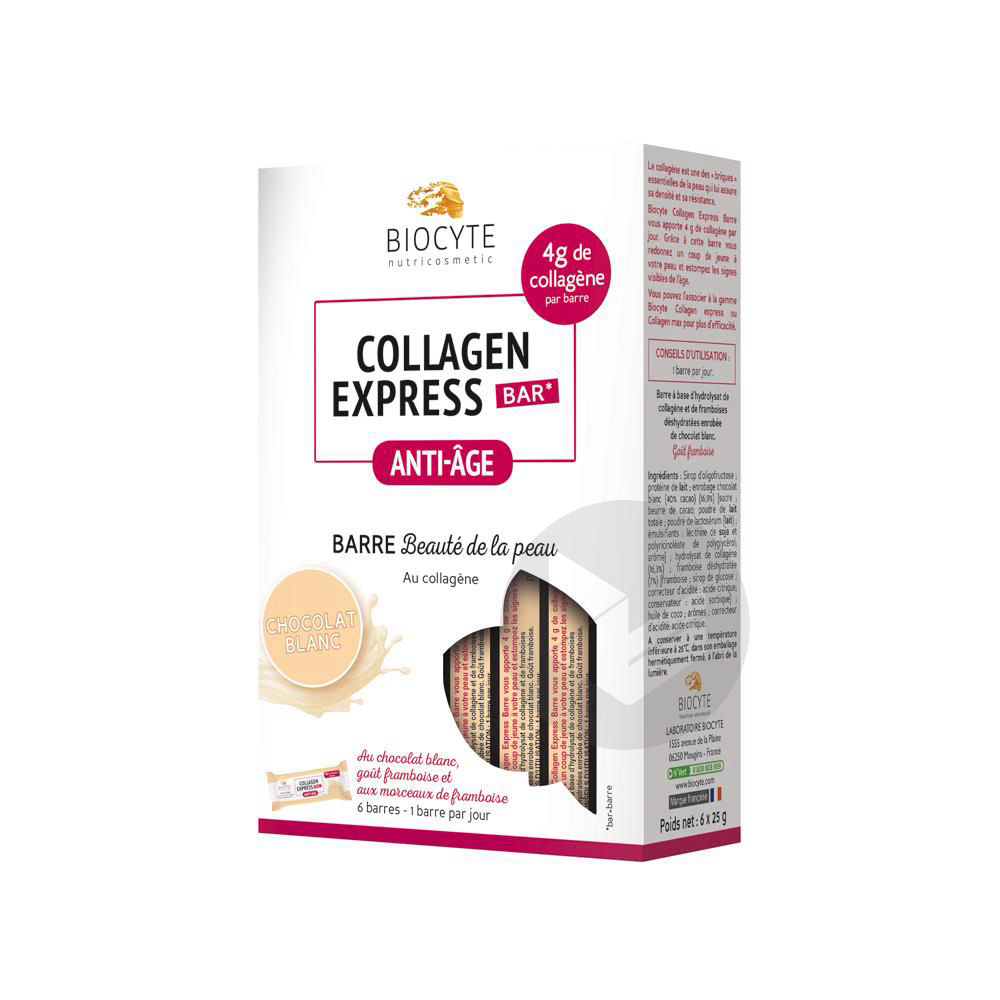 Biocyte Collagen Express Bar Anti-Âge Barre Beauté de la Peau Chocolat Blanc 6 Barres