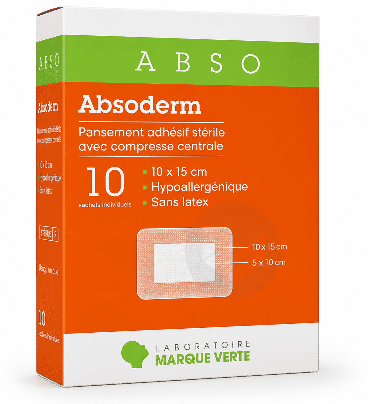 Absoderm Pansements adhésifs stériles avec compresse centrale 10x15cm x10