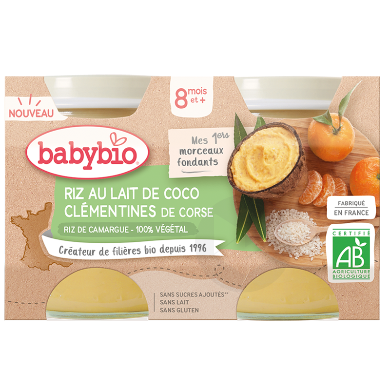 Babybio Riz au lait de Coco & Clémentines 2x130g