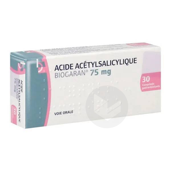 ACIDE ACETYLSALICYLIQUE BIOGARAN 75 mg, 30 comprimés gastro-résistants