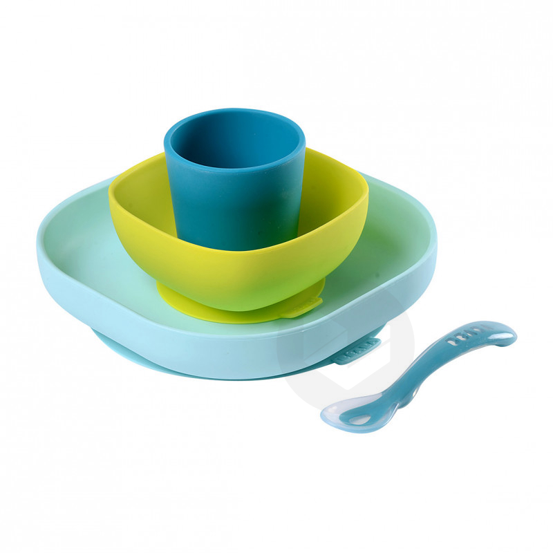 Set vaisselle silicone 4 pièces bleu