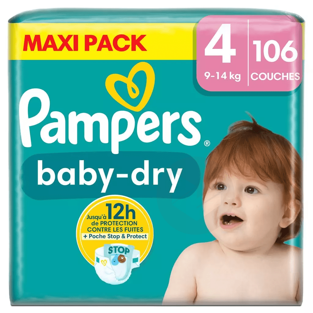 Couches Baby-Dry Taille 4 : 9-14 kg x106