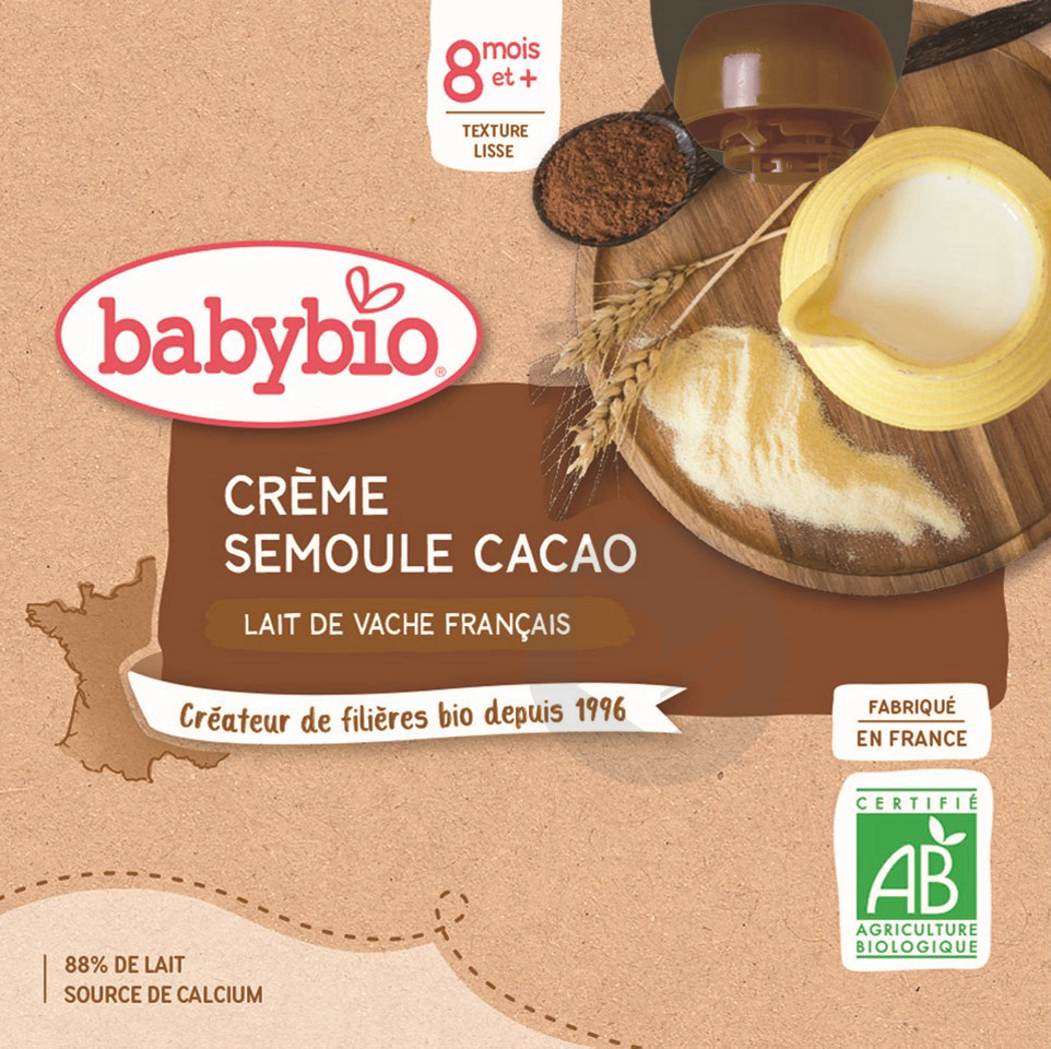 BABYBIO Gourde Crème Semoule Cacao