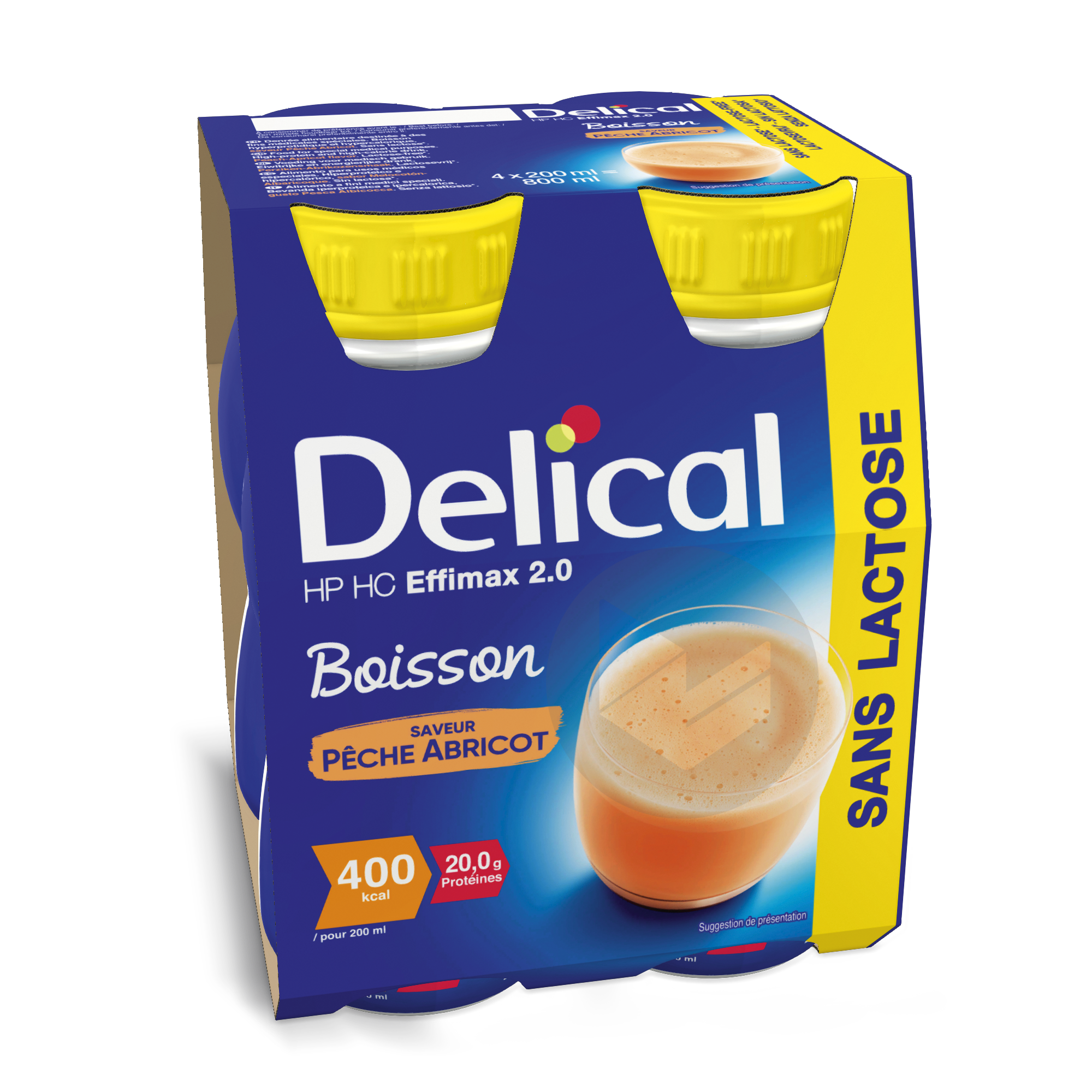 DELICAL Boisson sans lactose HP HC Effimax 2.0 Pêche - Abricot 4x200ml