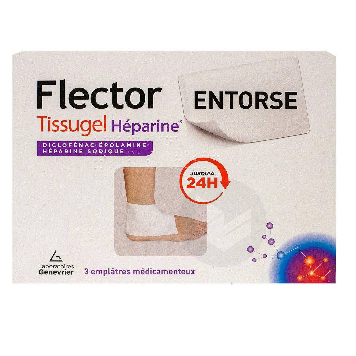 FLECTOR TISSUGEL HEPARINE 1 g/40 000 UI pour 100 g, 3 emplâtres médicamenteux