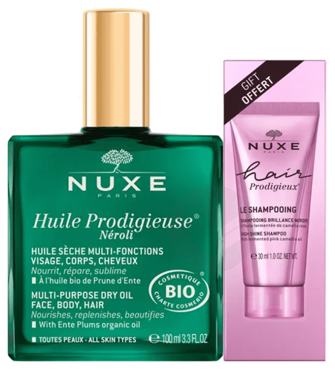 Huile Prodigieuse Néroli Bio 100ml + Hair Prodigieux Le Shampoing Brillance Miroir 30ml Offert