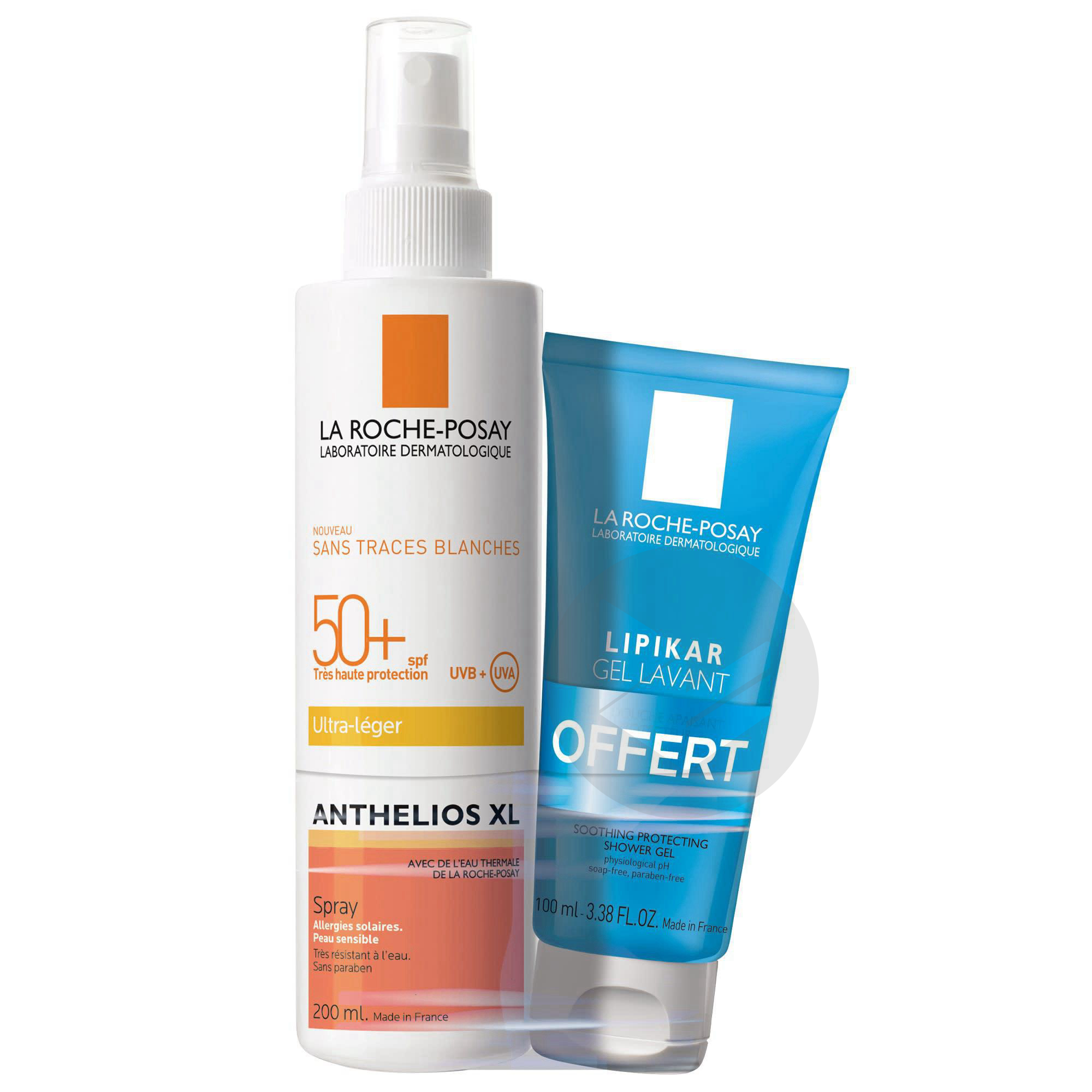 Anthelios Crème Solaire en Spray Corps SPF50+ Avec Parfum 200ml + Lipikar Gel Lavant 100ml Offert