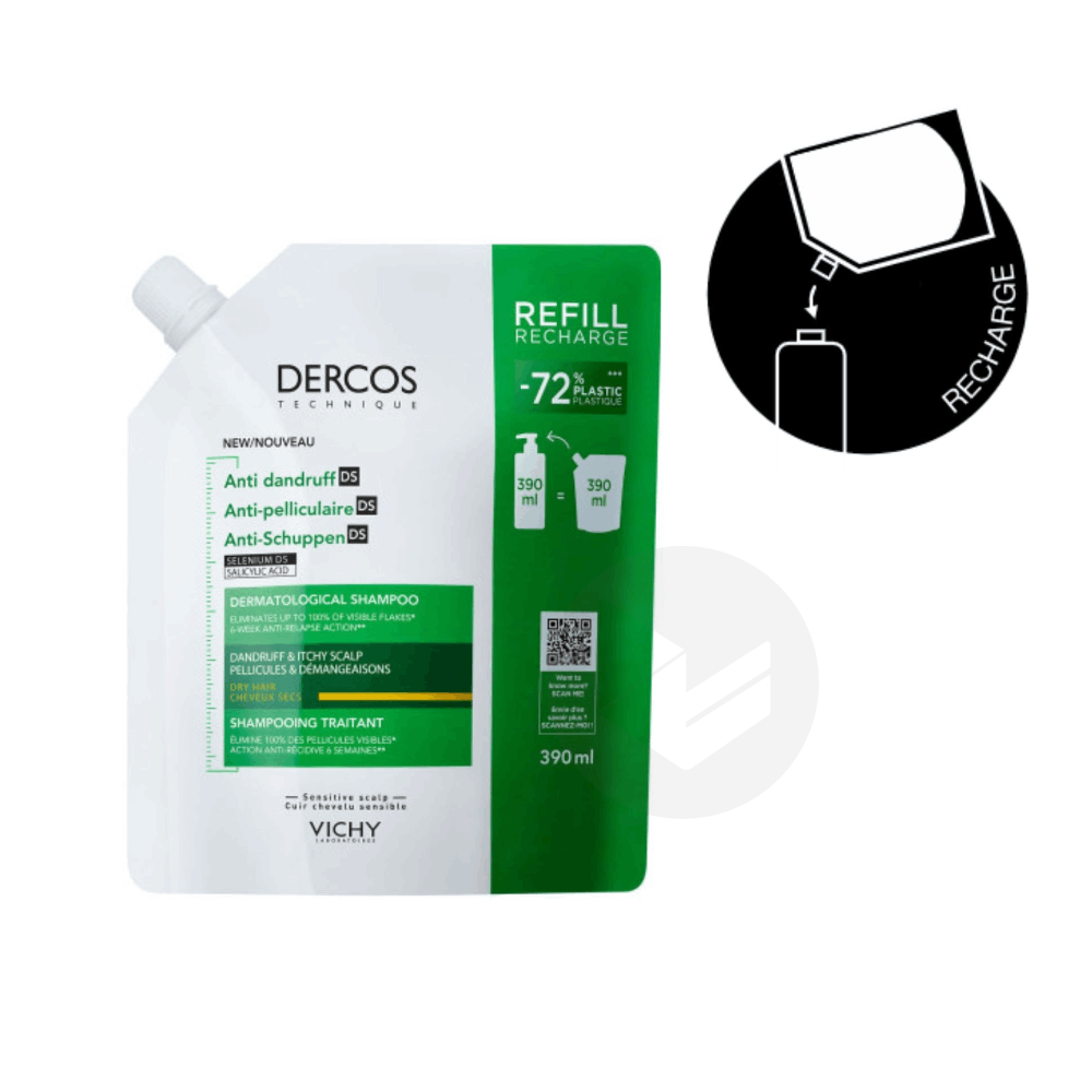 Dercos Shampoing Antipelliculaire DS Cheveux secs Ecorecharge 390ml