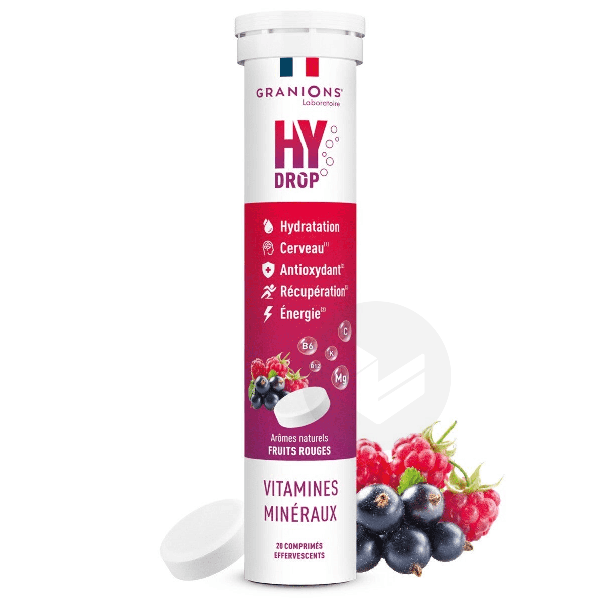 Pastille hydratation Électrolytes HYDROP Fruits Rouges 20 Comprimés Effervescents