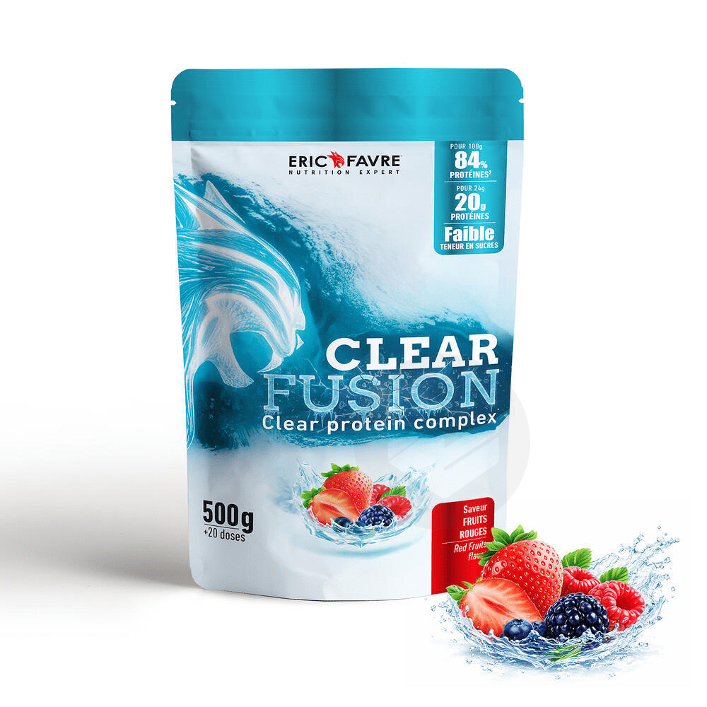 Clear Fusion : Protéine Clear protéine isolat + Collagène et acide hyaluronique Fruits Rouges 500g