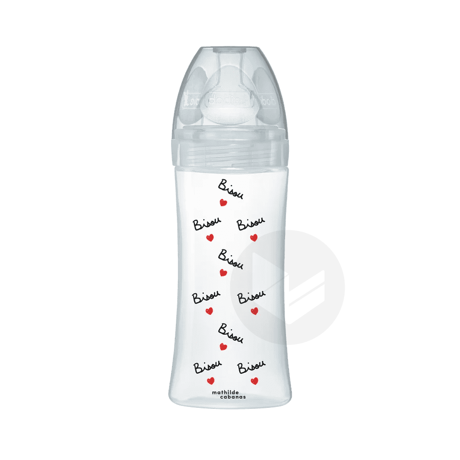 Biberon anti-colique Tétine Plate Mathilde Cabanas 330ml + 6 mois Débit 3
