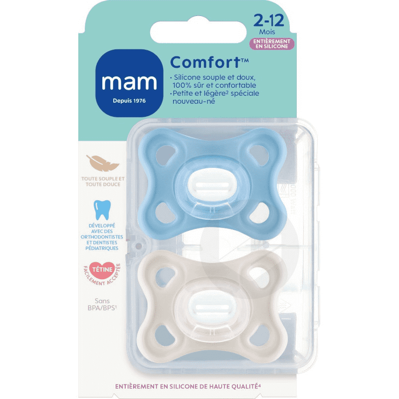 Sucettes Comfort 2-12m + boite sterilisation Neutre