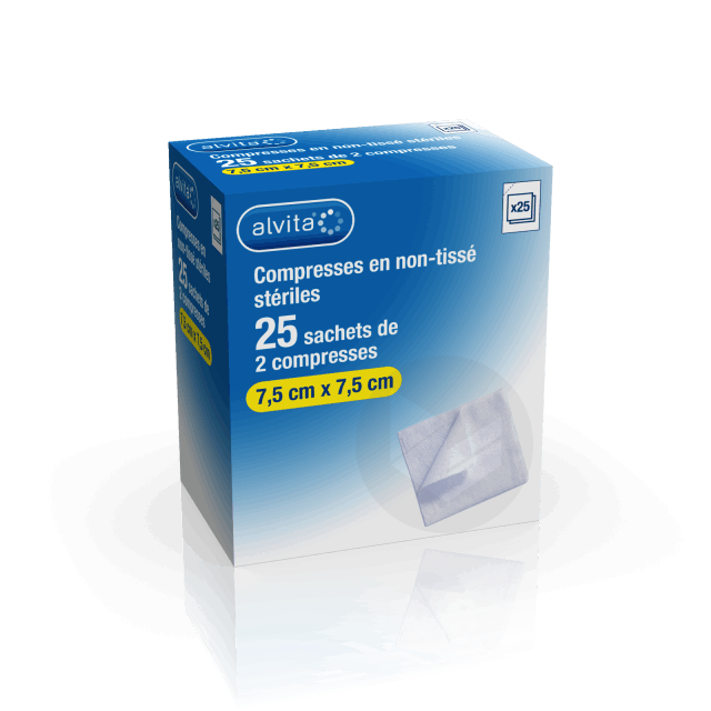 Compresses en non-tissé stériles 7,5x7,5cm x25