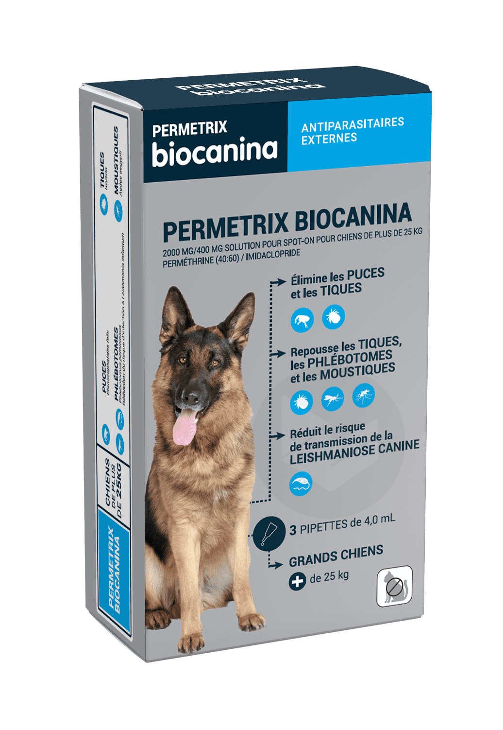 Permetrix 2000mg/400mg Grands Chiens +25kg Pipettes 3x4ml