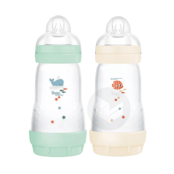 2 Biberons Easy Start 260ml Couleur : Menthe/Coton