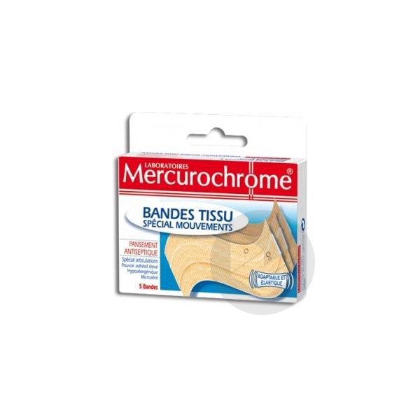 MERCUROCHROME Pans antiseptique tissu spécial mouvements 6cmx10cm B/5