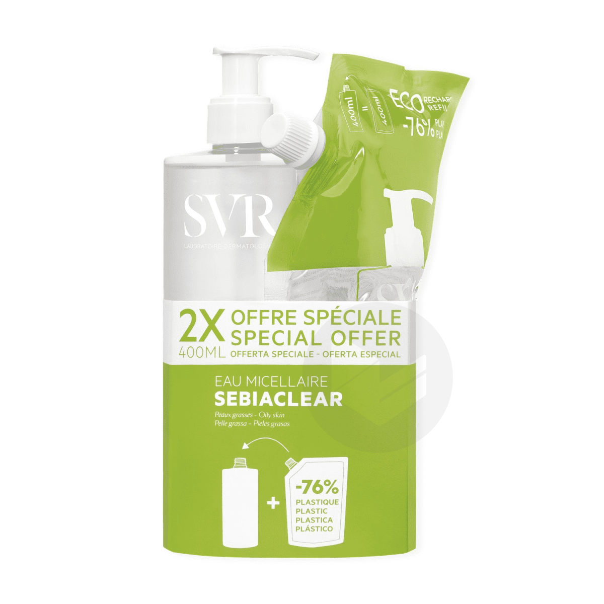 Sebiaclear Eau Micellaire Peaux Grasses 400ml + Recharge 400ml