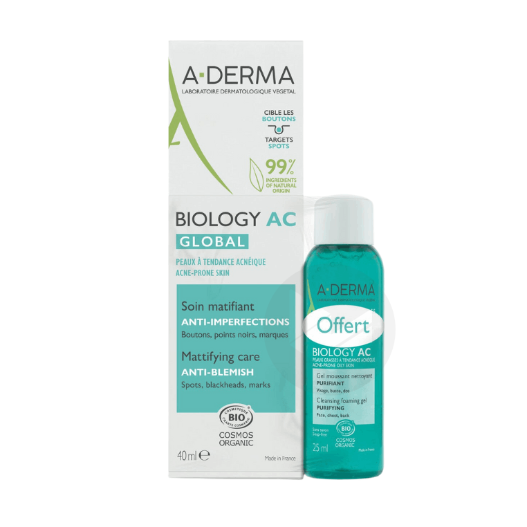 Biology AC Global Soin Matifiant Anti-Imperfections Bio 40ml + Gel Moussant Nettoyant Purifiant Bio 25ml Offert