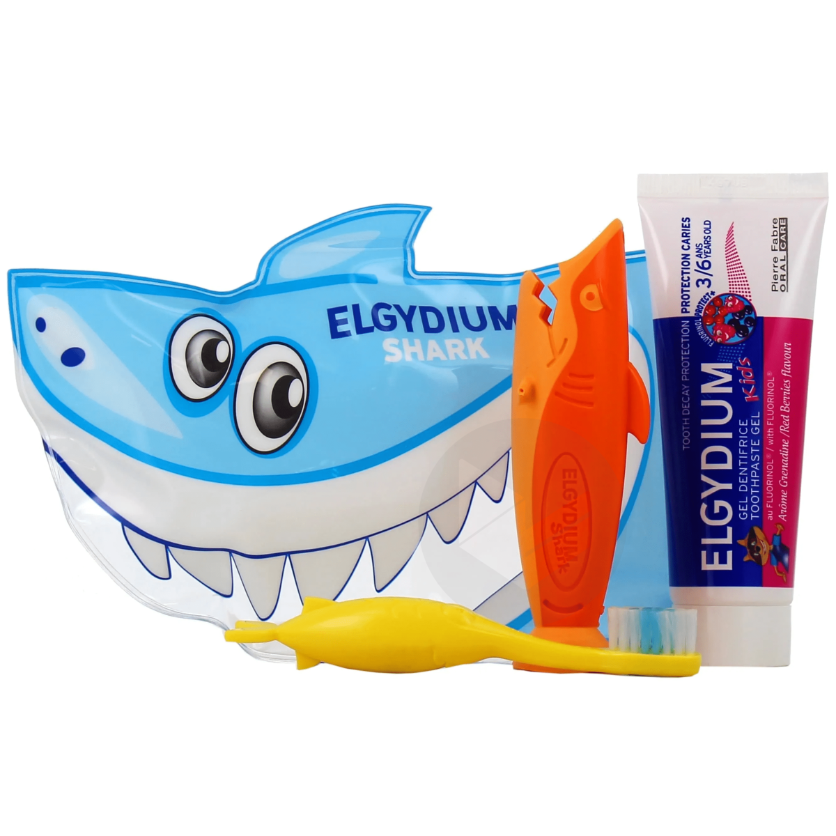 Elgydium Kids Trousse Shark Dentifrice Grenadine 3-6 ans 50ml + Brosse à Dents