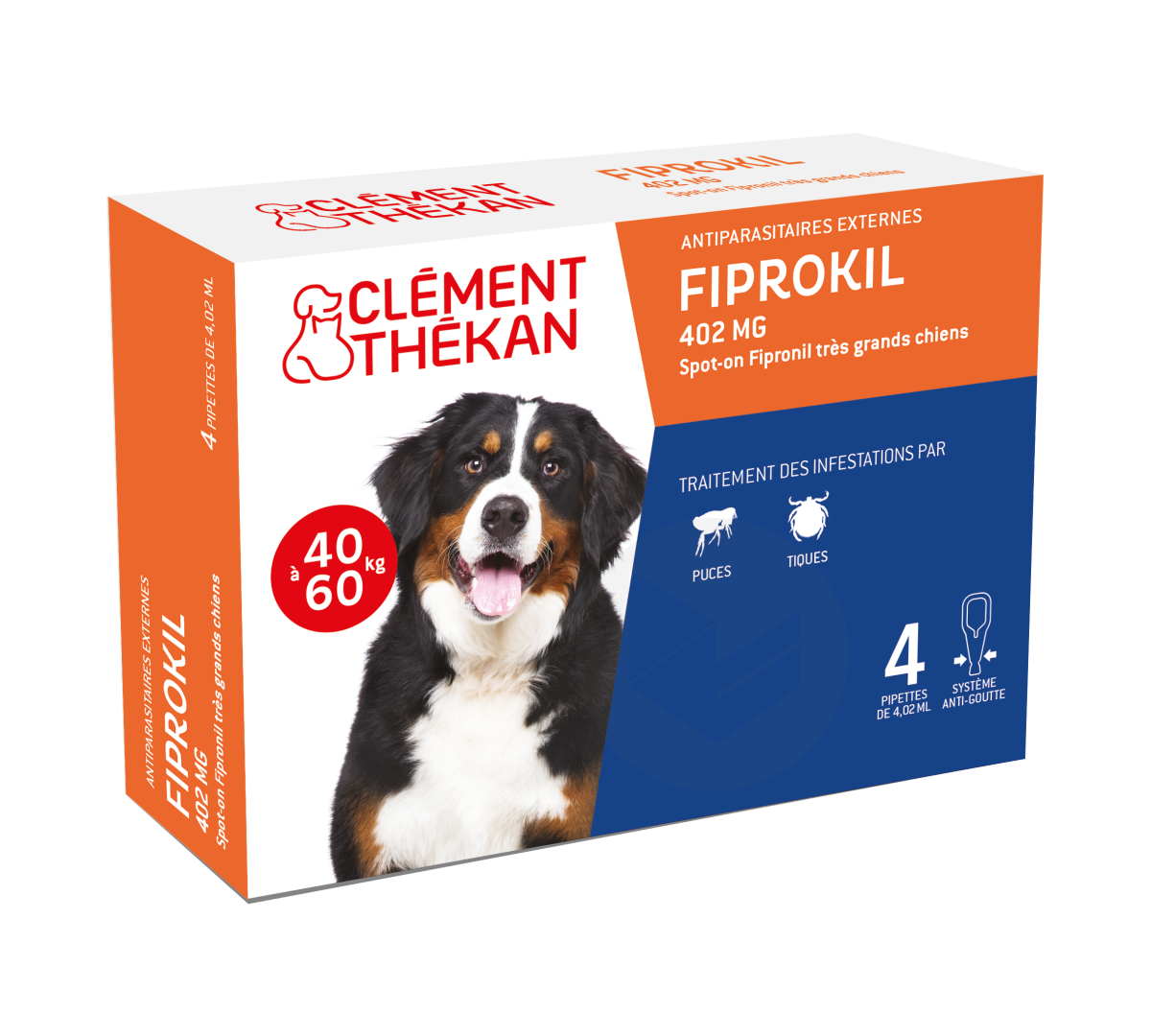 Fiprokil 402mg Spot-On Très Grands Chiens 40/60 Kg 4x4,02ml