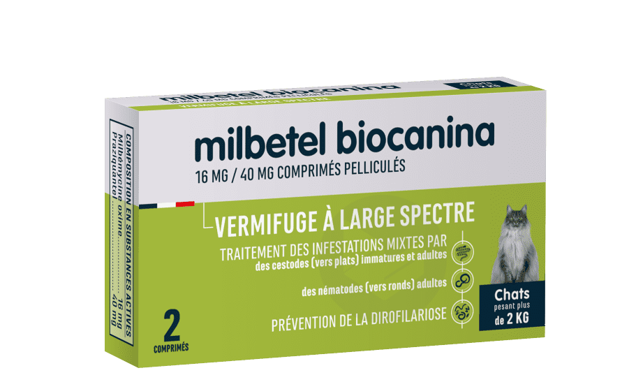 MILBETEL 16 MG/40 MG 2 COMPRIMES PELLICULES POUR CHATS