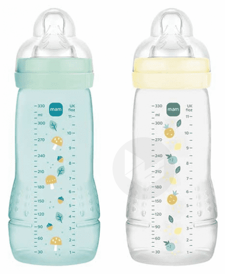 Easy Active Biberons 2ème Âge 330ml 6 Mois et + Débit Très Rapide x2 Couleur : Pearl/Vert d'Eau