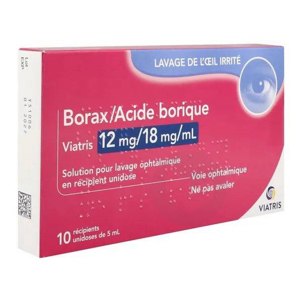 BORAX/ACIDE BORIQUE VIATRIS 12 mg/18 mg/ml solution pour lavage ophtalmique, 10 unidoses
