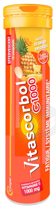 Vitascorbol C1000 15 Comprimés Effervescents Goût Orange/Ananas