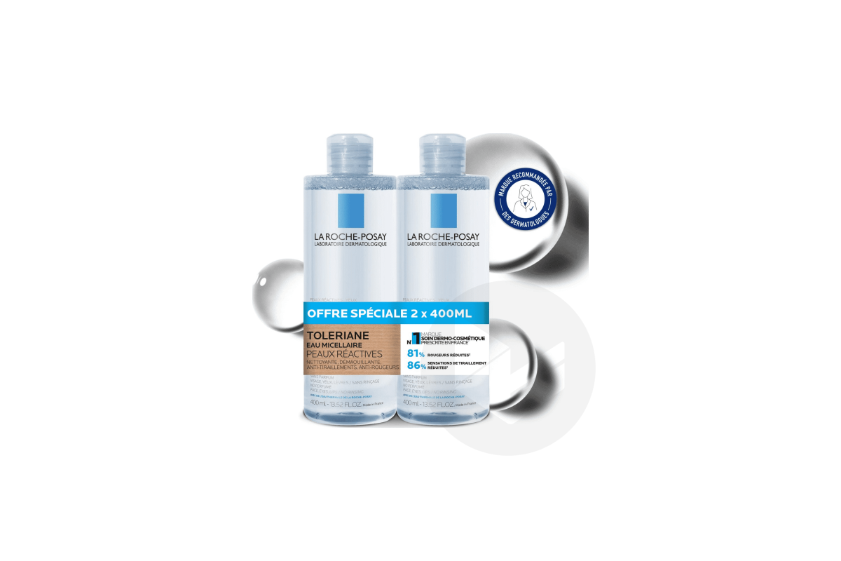 Toleriane Eau Micellaire Peaux réactives 2x400ml
