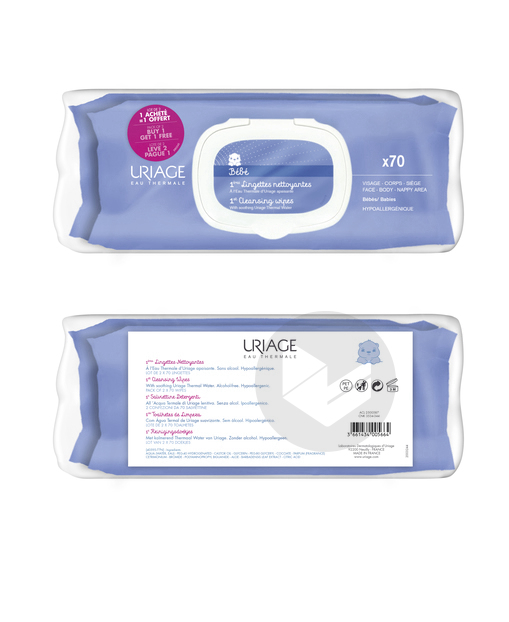 Bébé 1ère Eau lingettes 2x70