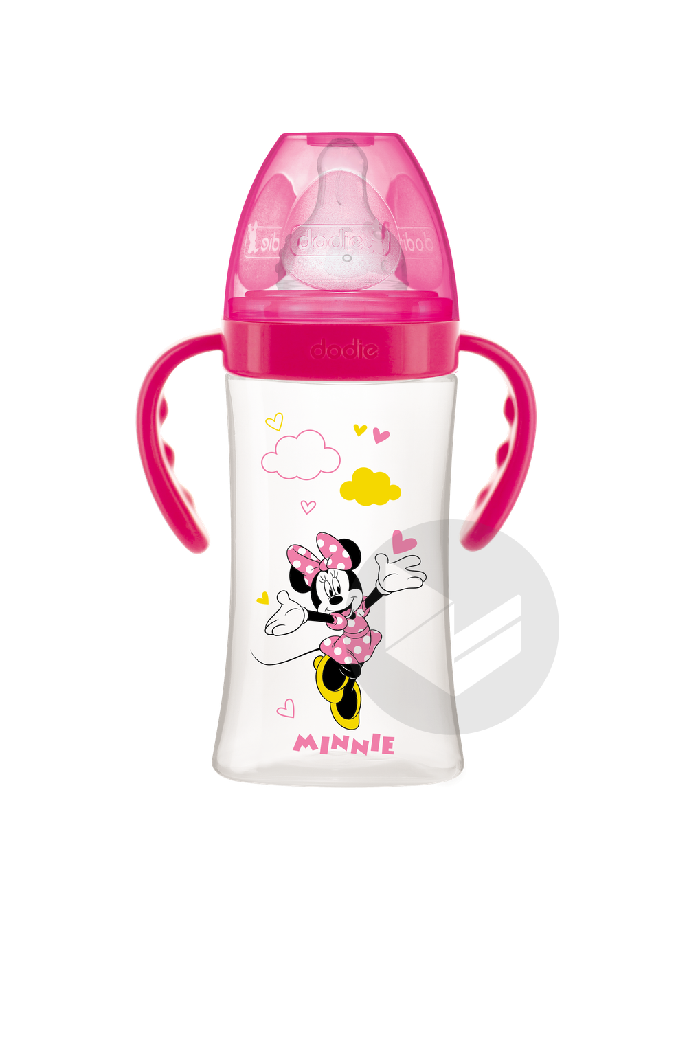 Biberon Initiation+ Anti-Colique 270 ml AVEC ANSES MINNIE FUSCHIA +6 mois tétine ronde 3 vitesses débit 2