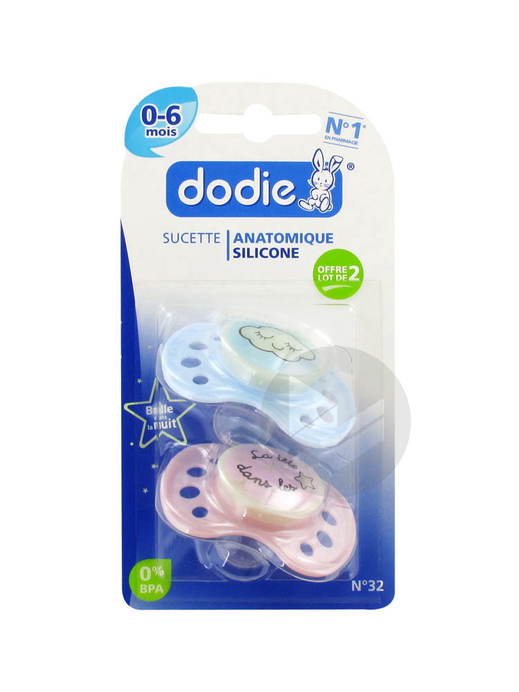 DODIE DUO NUIT Sucette silicone 1er âge B/2
