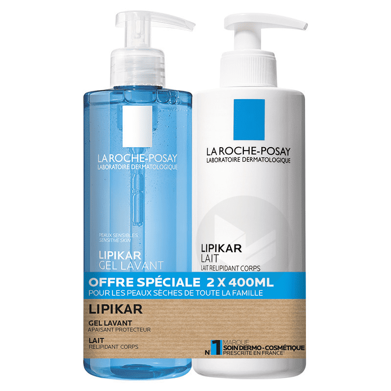 Lipikar Gel Lavant Apaisant Protecteur 400 ml + Lait Relipidant Corps Anti-Dessèchement 48H 400 ml Offre Spéciale