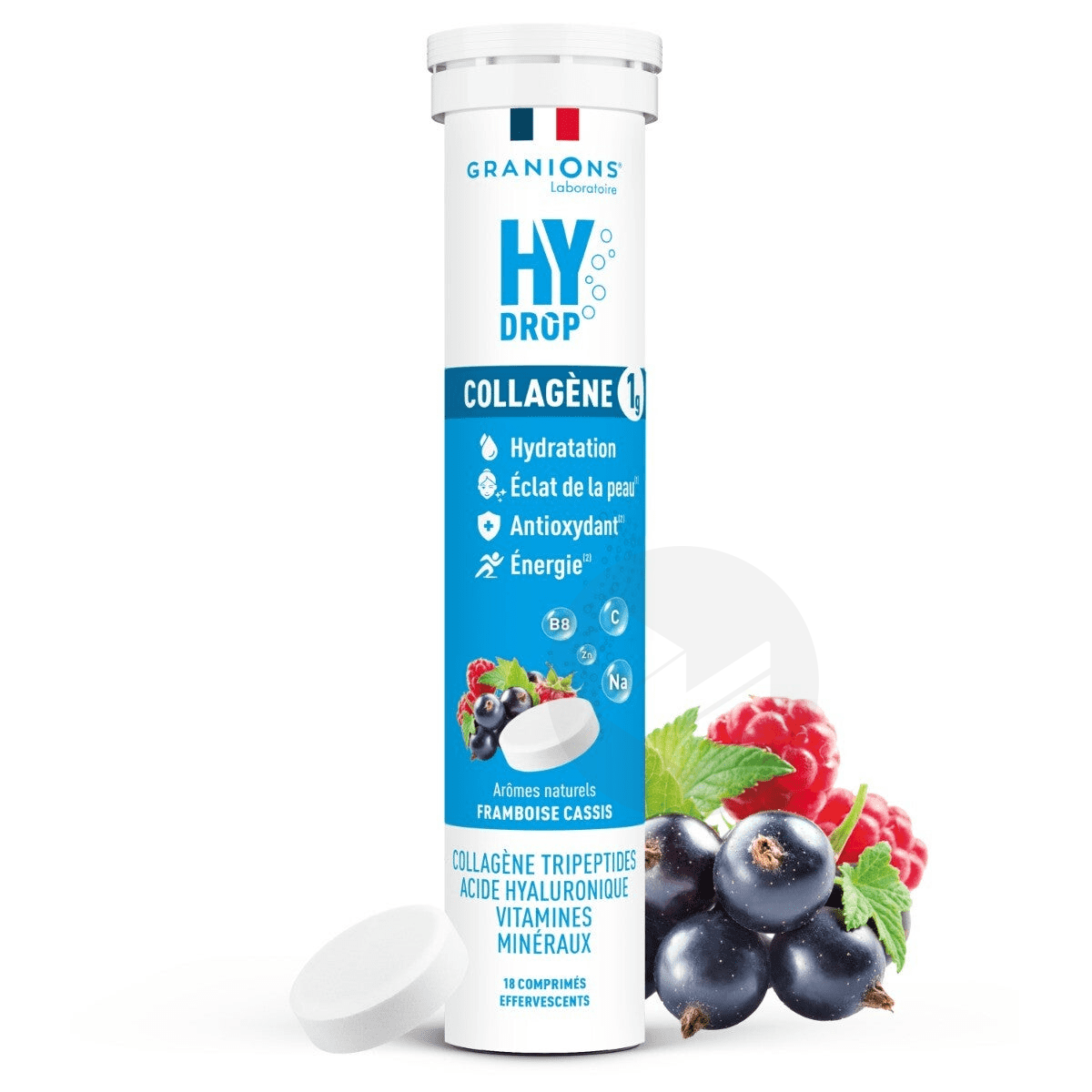 Pastille hydratation Électrolytes au Collagène HYDROP framboise-cassis x18
