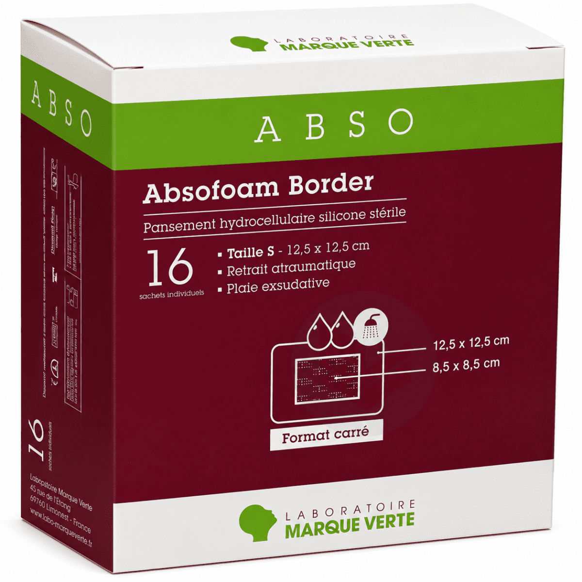 ABSOFOAM BORDER Pansement Hydrocellulaire 12,5×12,5cm x16