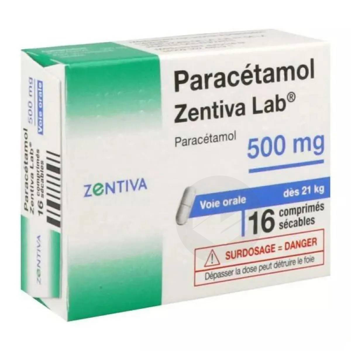 PARACETAMOL ZENTIVA LAB 500 mg, 16 comprimés sécables
