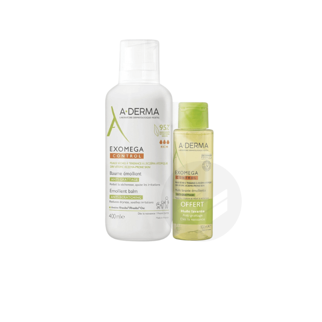Exomega Control baume émollient anti-grattage 400ml + Huile 100ml offerte