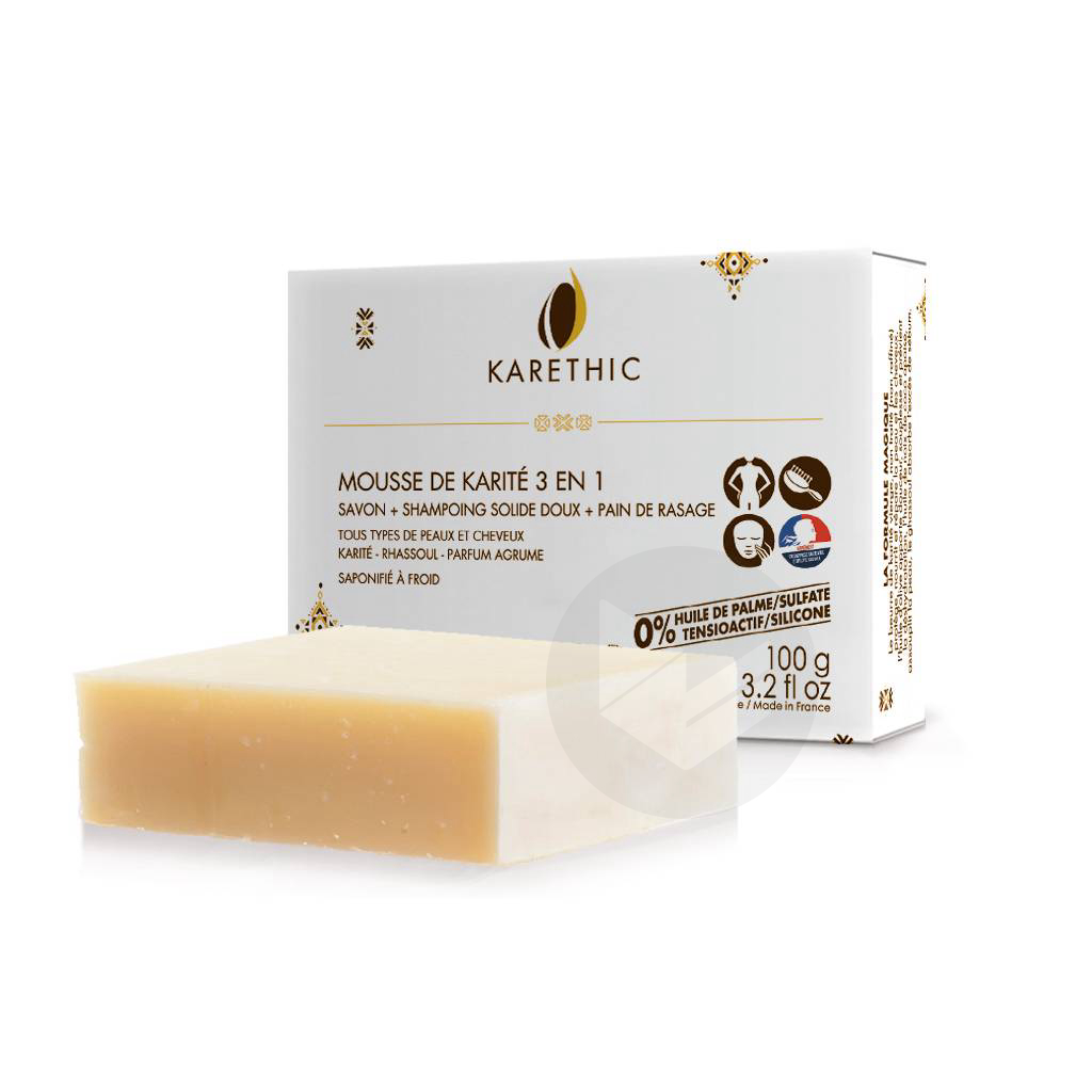 Mousse de Karité Savon-shampoing solide 3 en 1 100g