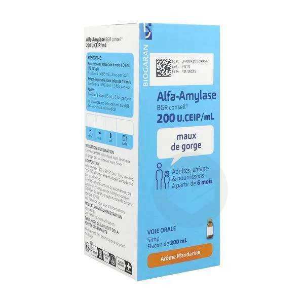 ALFA-AMYLASE BGR CONSEIL 200 U.CEIP/ml sirop, 200 ml
